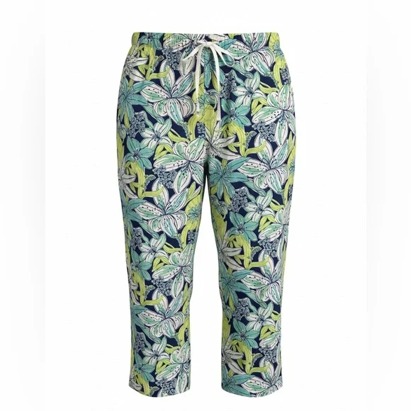 Lilly Pulitzer women’s Tropical Leaf Print PJs in Navy, Green & White size L - Picture 10 of 10